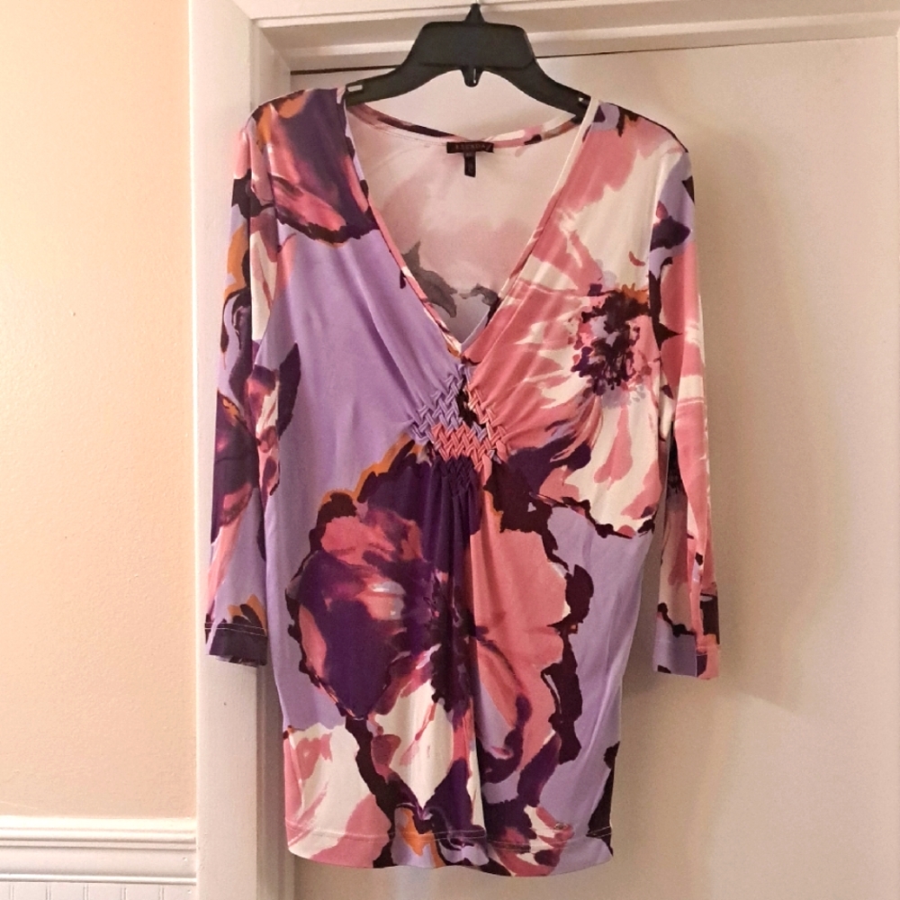 Escada Purple,Lavender,& Peach Floral Viscose Rayon Knit Top Sz42 US 12 EUC